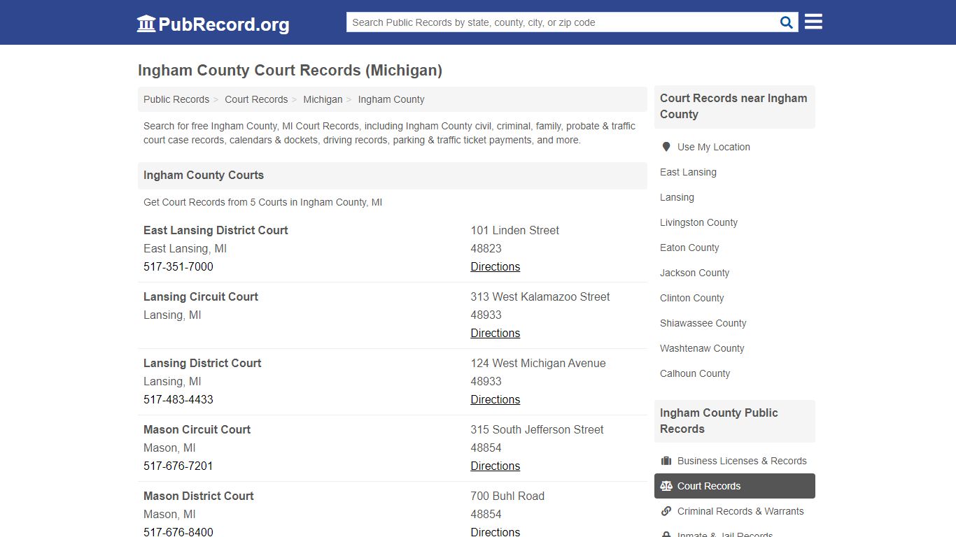 Free Ingham County Court Records (Michigan Court Records) - PubRecord.org